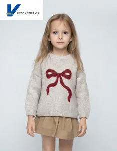China-V-Times 2026 Autumn Girls Sweater New Fashionable Jacquard Knitwear Top Embroidery Baby's Fashionable Top Following Latest