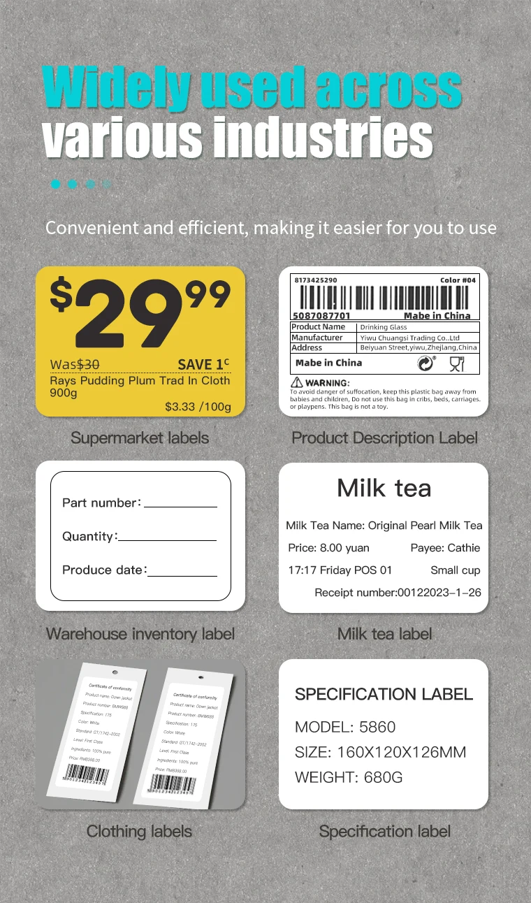 Inkless Mini Bluetooth Label Printer with Multiple Templates, Wide Waterproof Labels, Portable Thermal Sticker Label for School