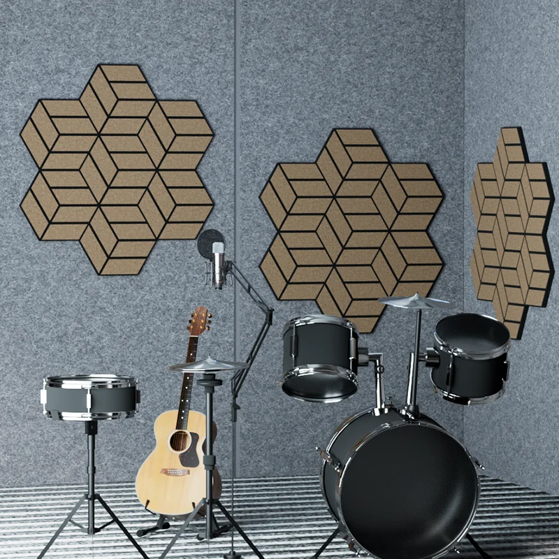 Modern Home Decor Hexagon Decorative Wall Panels Natural Veneer Acoustic Panels with Sound Absorption Polyester Fiber Board supplier