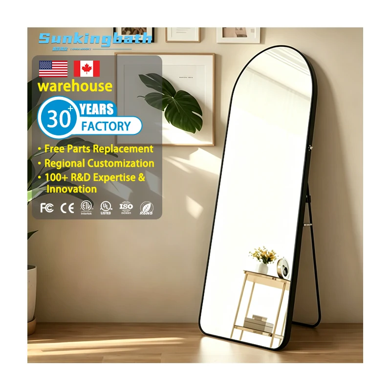 Arched Full Length Mirror Wall Mounted & Free Standing Modern Metal Framed Floor Mirror for Bedroom Dressing Room