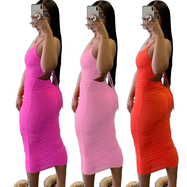 2021 New Arrival Spaghetti Strap Women Summer Dresses Lady Elegant Girls  Solid Color Maxi Dresses Women Stacked Sundresses