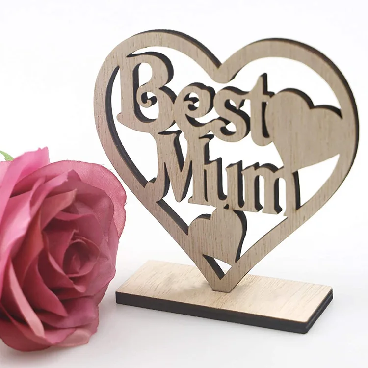 Eco-friendly Heart Carved Mdf Wooden Mother's Day Souvenir Gift