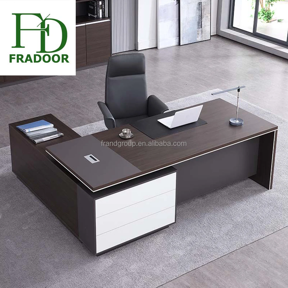 Luxury Popular MDF Composite Wood Large Size Director Marble Texture Office Desk With Book Cabinet