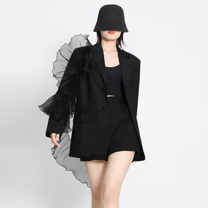 Avant Garde High Quality Black Asymmetrical Ruffled Women's Blazer Suit Jacket Manufacture Oem Odm