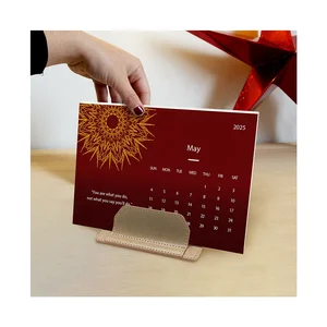 Surevan Custom Logo Desktop Planner Muslim Hijri Arabian PU Stand Paper Calendar Namecard Holder Wholesale Table Calendar