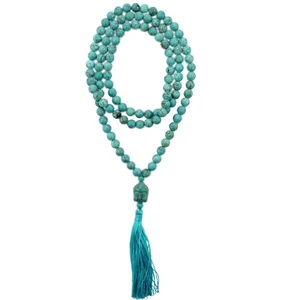 Yoga Meditation 108 Tibetan Buddha Head Natural Long Turquoise Meditation Healing Stone Prayer Buddhist Mala Beads Warp Bracelet