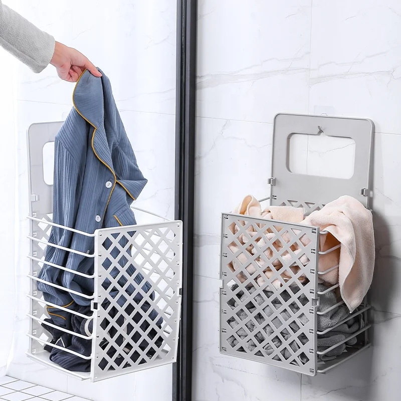 Top Seller Agile Collapsible Plastic Laundry Basket Wall Mounted Bathroom Washing Machine Storage Organizer