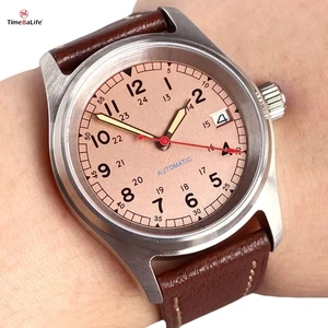 OEM Custom Logo 36mm Stainless Steel Case Salmon Color Dial Automatic Mechanical Watch for Men with Japan NH35 Movement