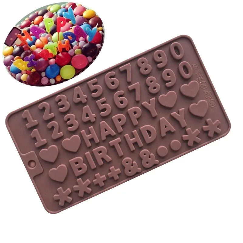 Silicone Letter Mold and Number Chocolate Molds with Happy