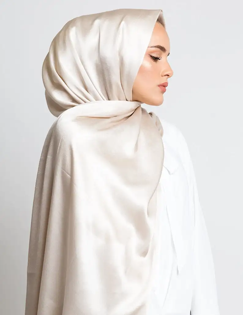 Foulard Hijab En Soie Satinée 100% - Noir, Taille 180x90cm, élégant, Neuf Avec étiquettes