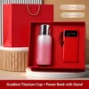 Red titanium-coated thermos mug power bank