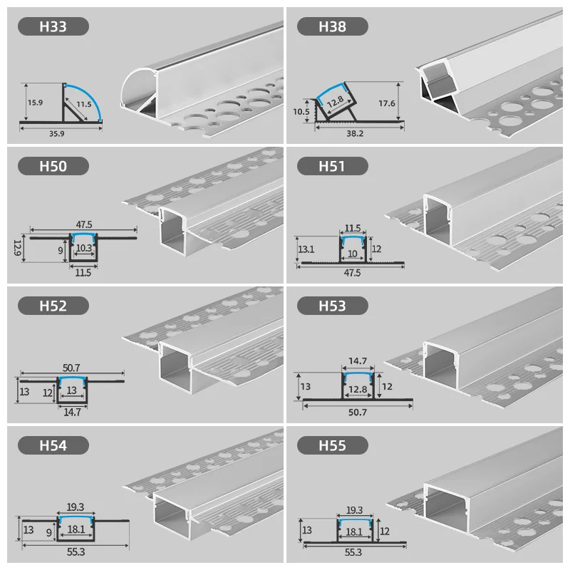 H58 for Ceiling Bar Lighting Strips Recessed Linear Profile Alu Channel Drywall Gypsum Wall Plaster LED Aluminium Profile