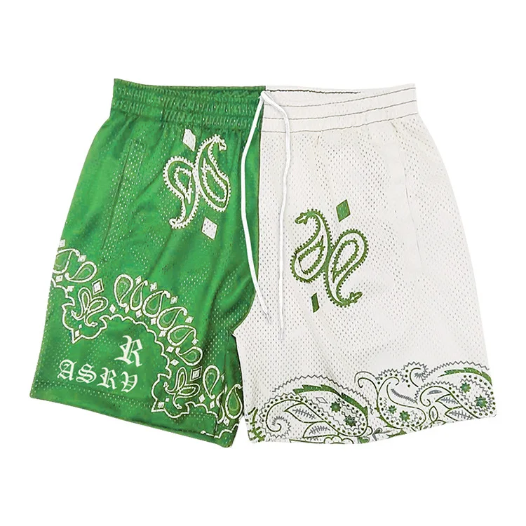 Custom high street style sport basketball printing shorts quick drying polyester  breathable bandana mesh shorts for395_voghion.com