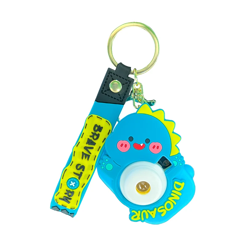 Cartoon Dinosaur Keychain Cute PVC Camera Design Eight Switchable Patterns Optional Four Colors Rubber Car Keychain Decoration