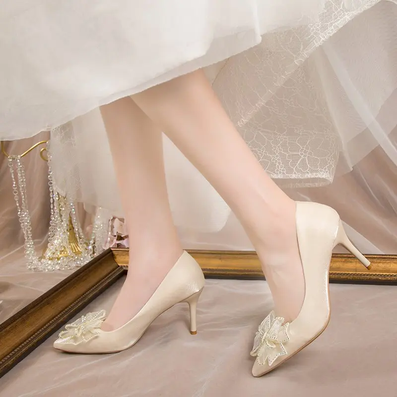Sandalias de tacón alto de lujo para mujer, zapatos de boda para novia,  elegantes, tacones sexys de bailarina Blanca