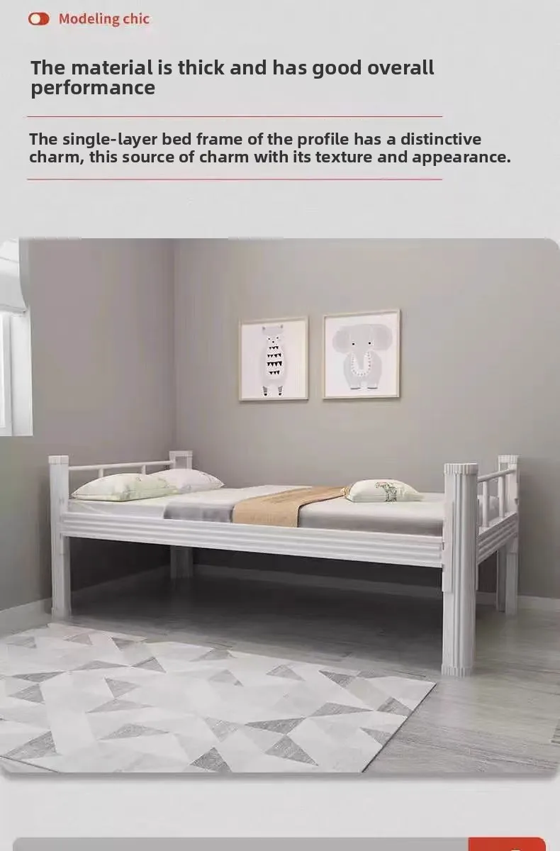 product steel single bed staff dormitory  bed student apartment loft bed iron frame  bed with bed board-8