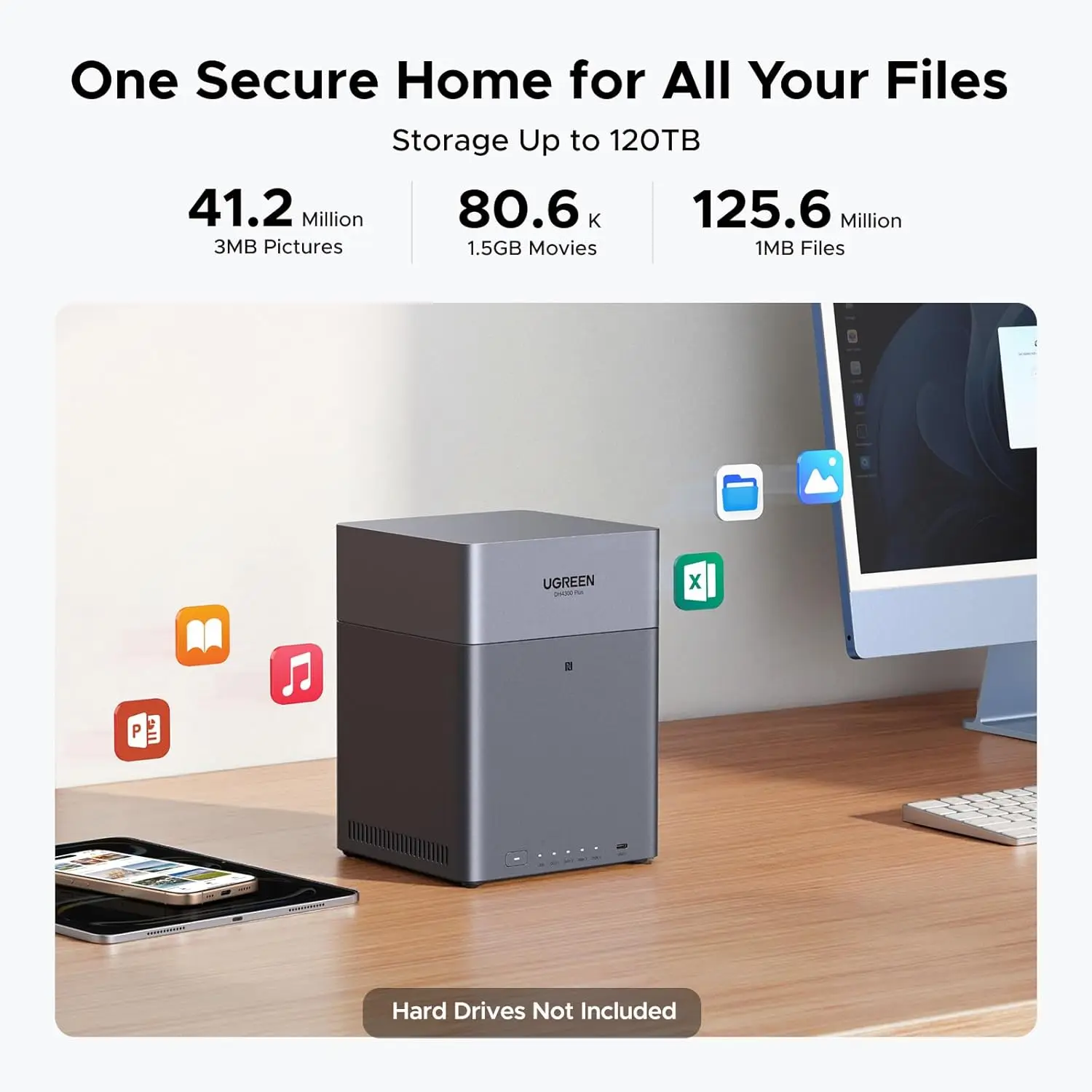 UGREEN DH4300 Plus 4 Bay NAS: 120TB Storage, 8GB RAM, 2.5GbE, 4K