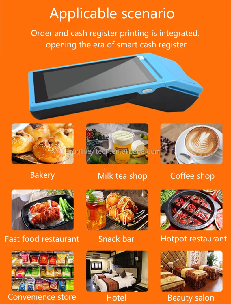Handheld Pos Terminal Android 8.1 PDA Restaurant Shop Cash Registers Wireless Bill Machine Thermal Receipt Printer