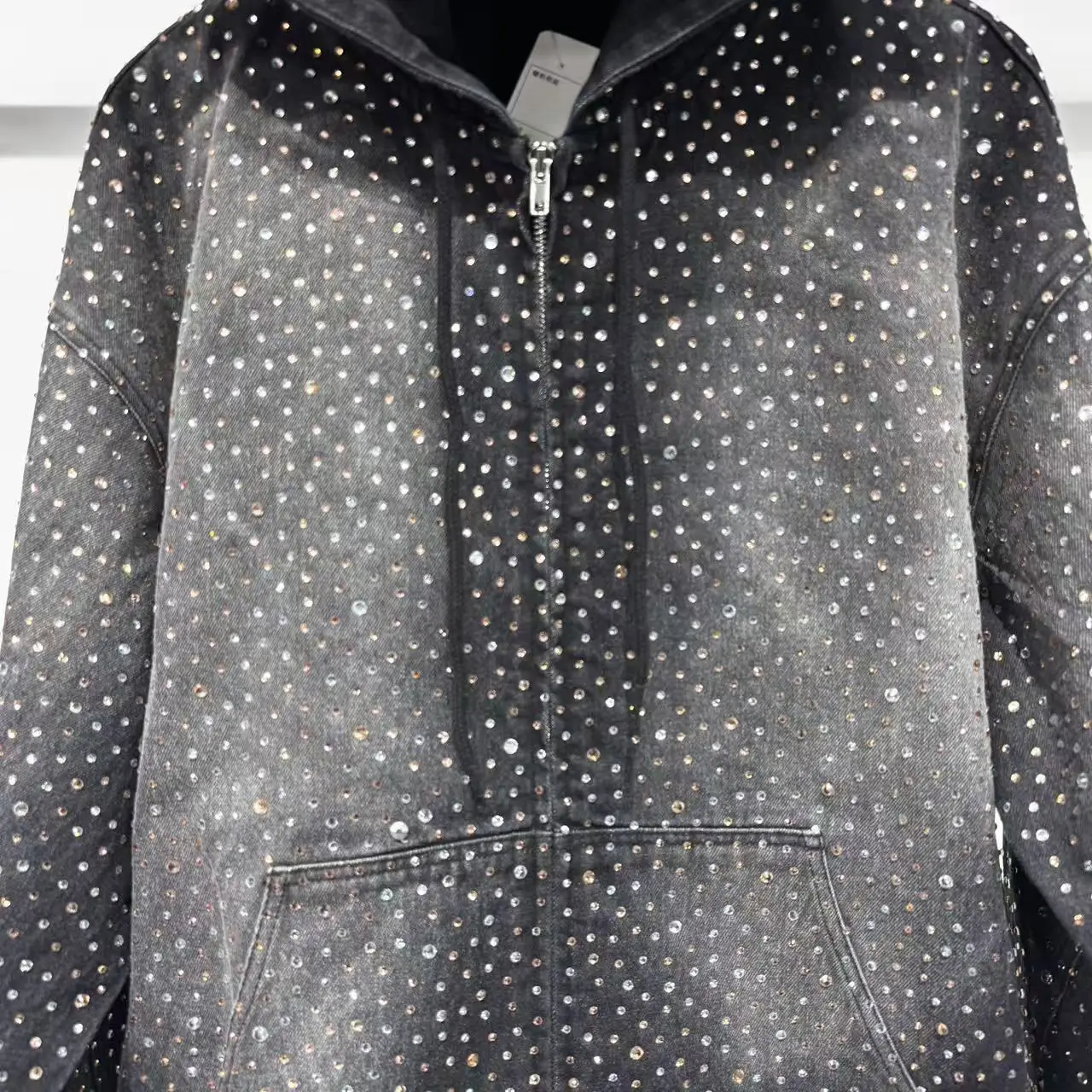 SALATI OEM & OEM Customizable New Design Rhinestone Hoodies Streetwear Style Winter Cotton Oversized Men Rhinestone Hoodie gallery 4