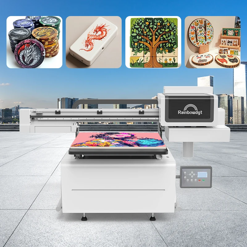 Rainbow New Launched Professional Printing Machine UV 6090 Metal PVC PP Poker Chip Canvas UV DTF Printer Nano 9