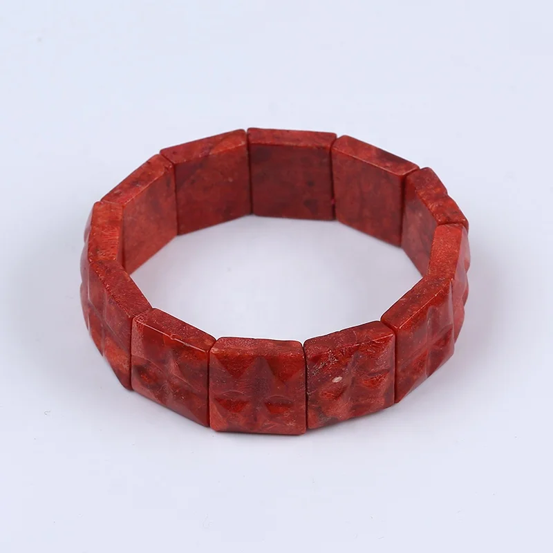 Hot Sale Fashion Geometric Shape Ethnic Style  Red Grass Coral Stretch Bracelets Ethnic Style Jewelry