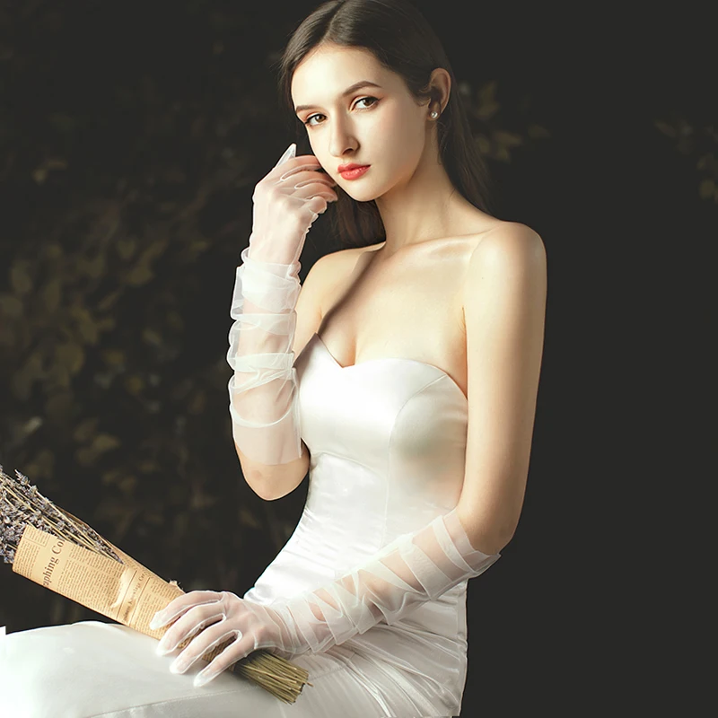 
 G9505M20 длинные перчатки с вышивкой и блестками для свадьбы, женские кружевные перчатки, перчатки для платья невесты без пальцев  
