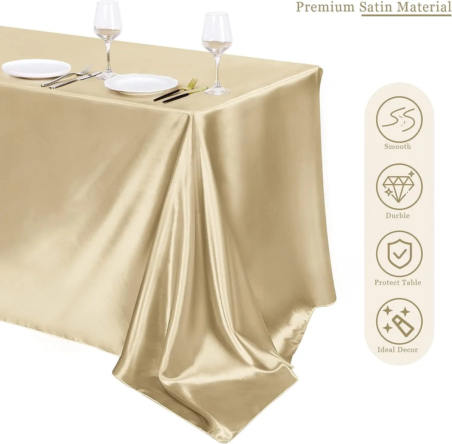 Overlay Satin Table Cover Rectangle Bright Silk Smooth Fabric Decoration for Wedding Tablecloth manufacture