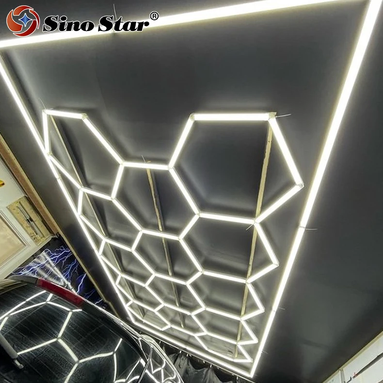 Lampe de garage LED OEM personnalisée, haut flux, éclairage hexagonal pour  les détails de voiture, 4.8x7.8m