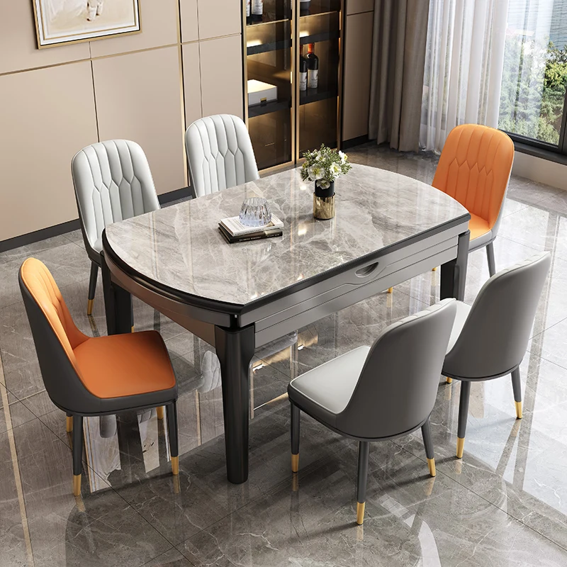 Slate Foldable Dining Table and Chairs Combination Solid Wood Modern Simple Light Luxury Telescopic Folding Dining Table