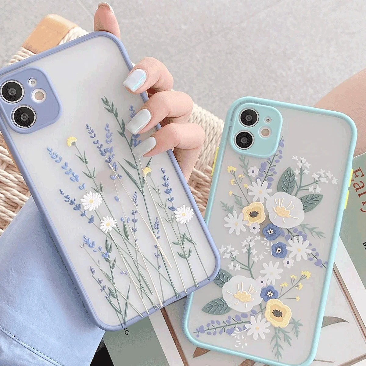 Fashion Luxury Flower Printed Clear Border PC Protective Case for iphone 12 pro max 13 11 Xs XR Transparent camera protect cover