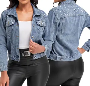 Women's Jean Wash Blue Safari Jacket Comfortable Canvas Camo Casual Occasions Daily Wear Distressed Fray Denim Waterproof