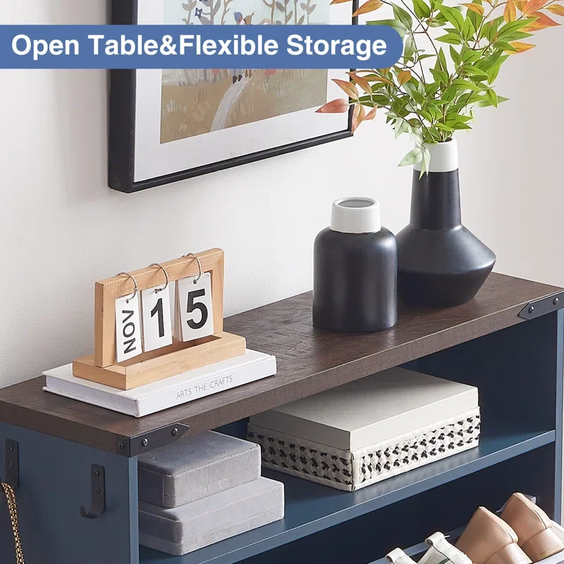 Shoe Cabinet Storage for Entryway,2 Flip Drawers,2 Tier Blue Shoe Cabinet Freestanding Wood Shoe Rack for Entryway