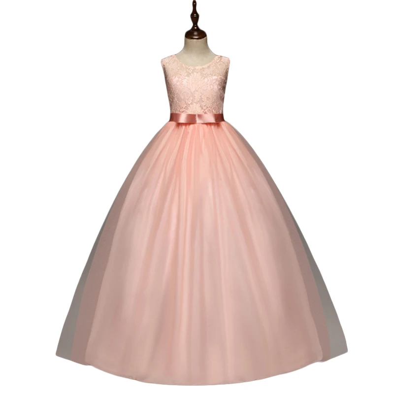 Праздничные кружевные платья для девочек, свадебное платье принцессы без рукавов с большим бантом и цветами для маленьких девочек
