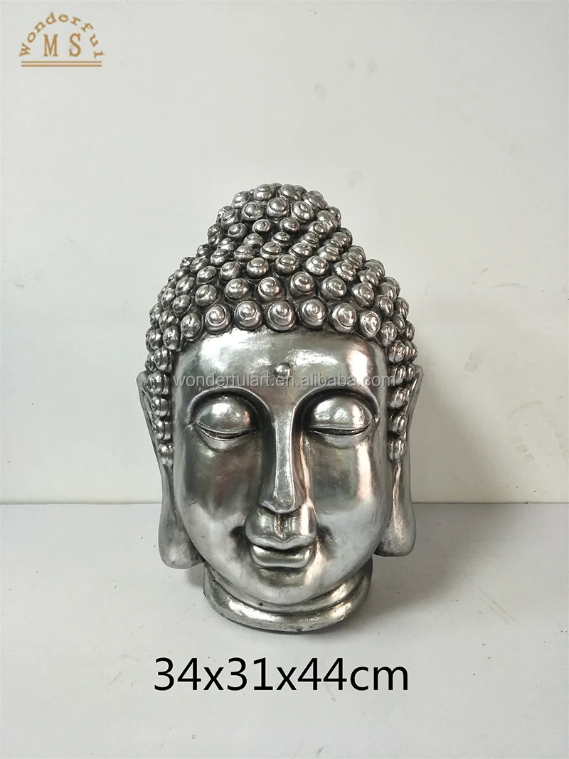 Religious ornament polistone buddhism resin buddha head statue silver polistone figurine home decoration