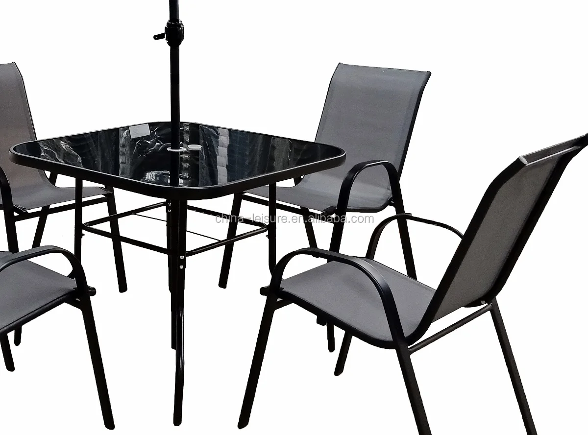 Square Outdoor Iron Metal Glass Patio Garden Table
