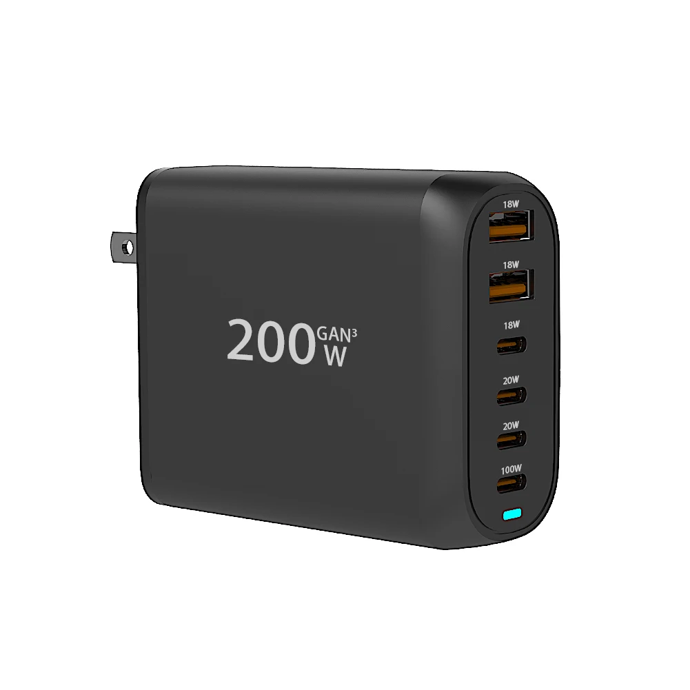 Us Charger Block 200w Gan Usbc Charging Station 4 Usbc+2usba With