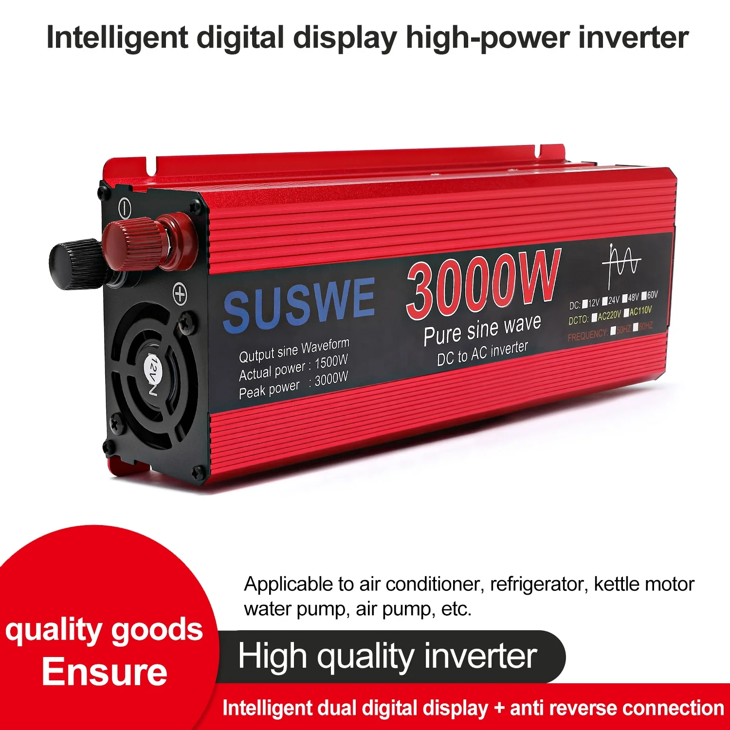 SUSWE Power Inverter Generator 1000/2000/2200/3000 Watt Pure Sine Wave Inverter 220V 110V Inverter