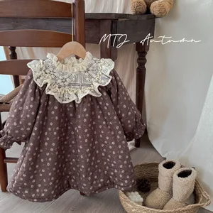 Fall Autumn Winter Infant Toddler Kids Flower Dress Child Baby Girls Fleeced Dress Warm Clothes for Kids