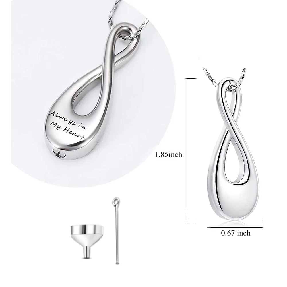 Personalized Tear Drop Cremation Urn Necklace for Ashes Always in My Heart Memory Necklace Jewelry Gift for Men and Women