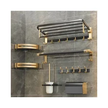 wholesale custom black gold towel rack metal storage rack holders wall mounted 5 pack shower caddy shelf set for bathroom