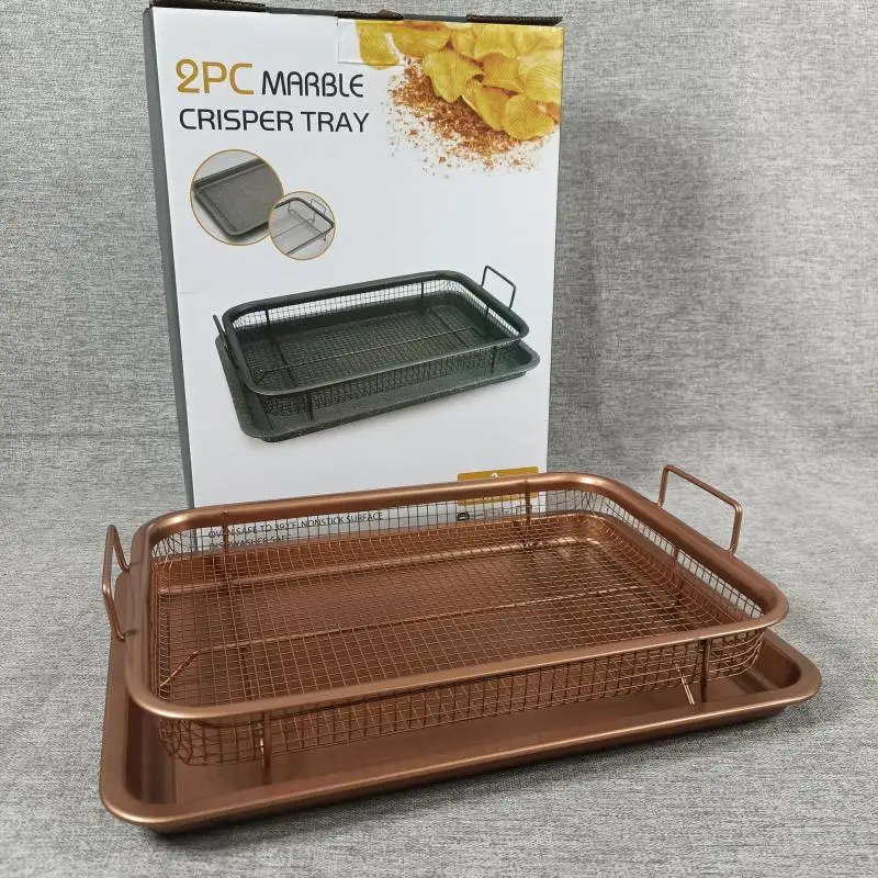 2pc Set Air Fryer Basket For Oven Stainless Steel Crisper Food Tray & Basket