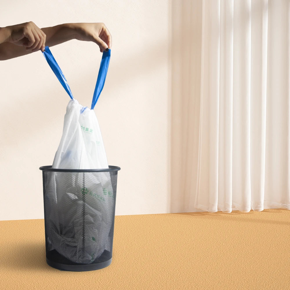 Изготовление на заказ прочный кукурузный крахмал полиактидный биоразлагаемый контейнер бытовые мусорные пакеты со шнурком