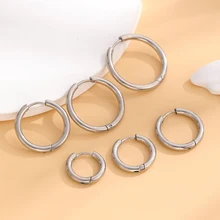 6Pairs/set Anti-allergy Small Hoop Earrings Women Men Silver Color Stainless Steel Round Circle Ear Buckle Earring Ear Piercing