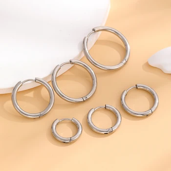 6Pairs/set Anti-allergy Small Hoop Earrings Women Men Silver Color Stainless Steel Round Circle Ear Buckle Earring Ear Piercing