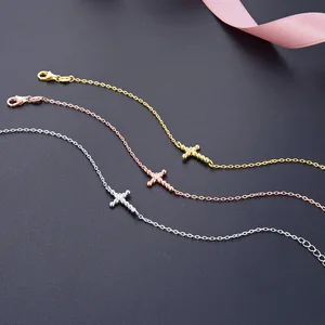Adjustable 925 Silver Cross Bracelet for Women Dainty Gold Plated Zirconia Chain Link Rhodium Plated for Party or Gift