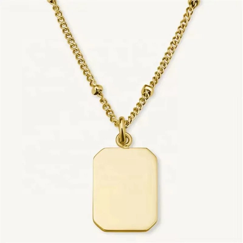 Rectangle Mother Baby Charm Necklace Chain Gold Plated Stainless Steel Necklace for Women Jewelry Gifts