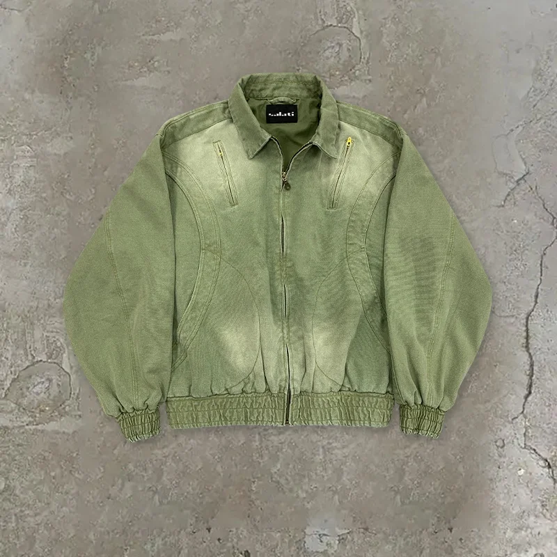 Customized Workwear Jacket Zip up Cotton Duck Canvas Faded Acid Wash Distressed Vintage Carpenter Detroit Work Bomber Jacket Men gallery 4