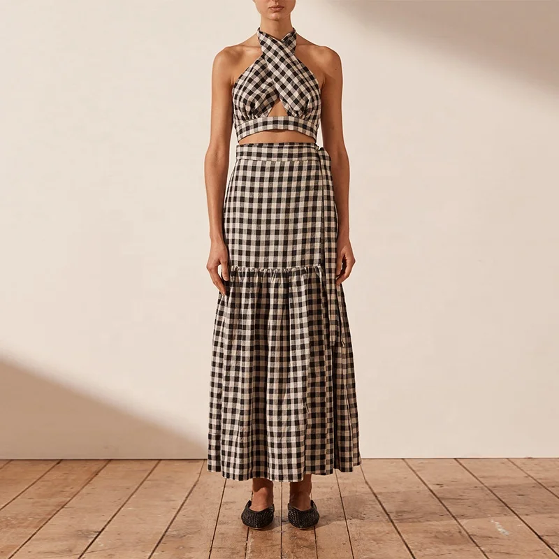 Gonna a pieghe a quadri Vintage da donna all'ingrosso con Design