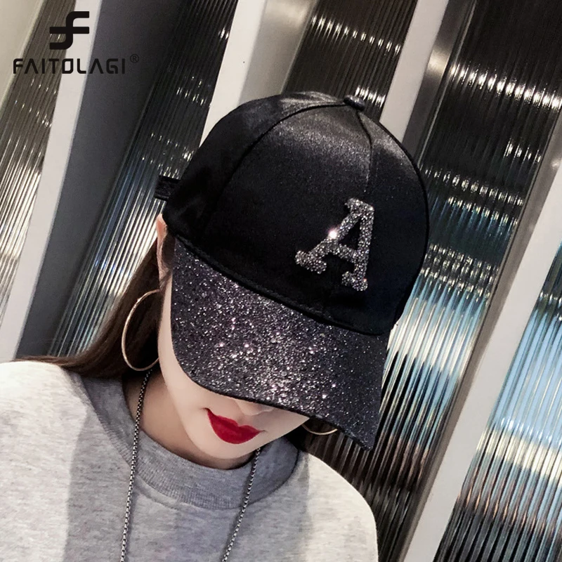 Rhinestone Sequin Letter Baseball adjustable  Cap Summer Girls Female Snapback Hip Hop Caps