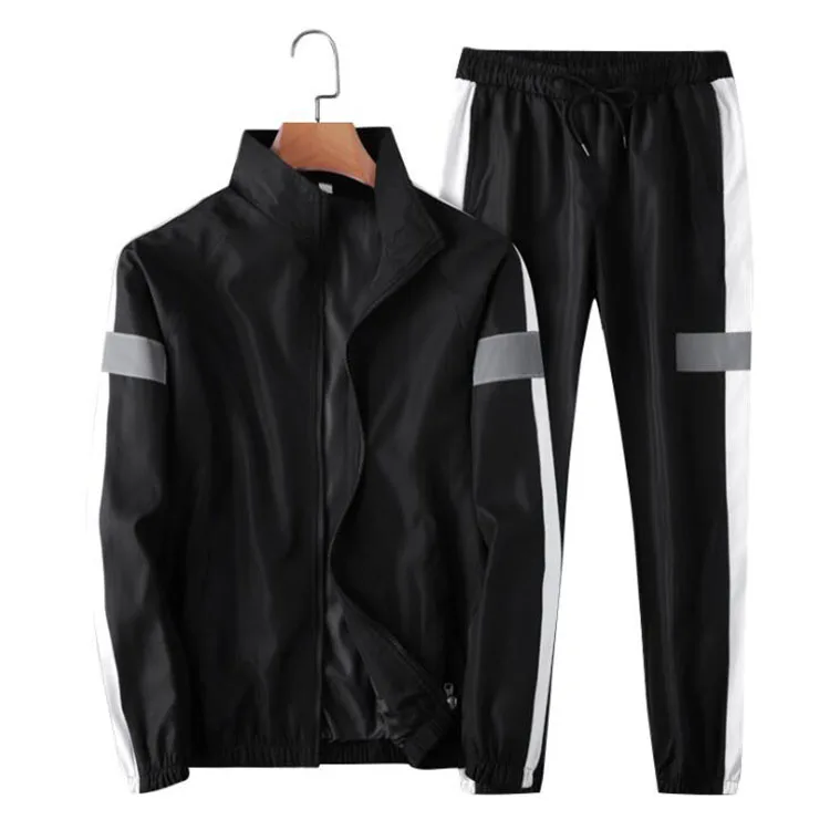 Autumn Men Reflective Tracksuit Set Casual Sweatshirts+Pants 2pcs Hip Hop Patchwork Two Piece Set for Men Clothing